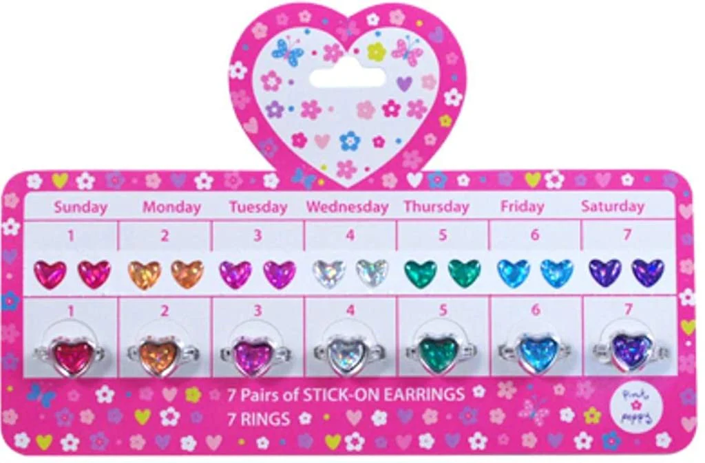 7 Day Heart Stick On Earrings and Rings
