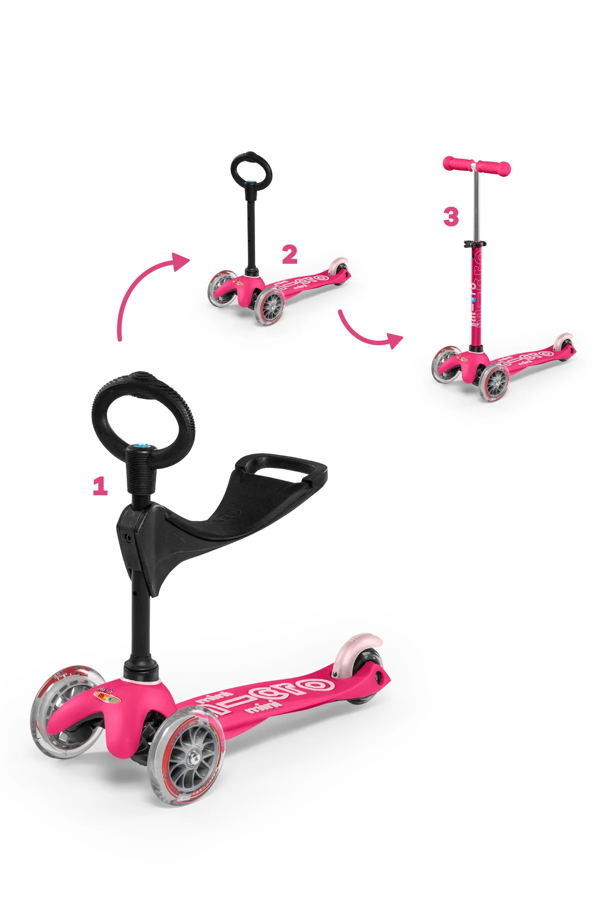 Pink 3in1 Micro Kickboard Deluxe Scooter - Image 3