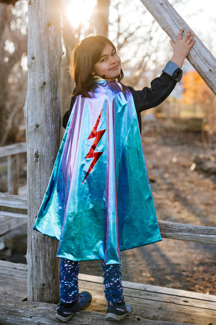 Reversible Blue Lightning Holographic Cape Size 5-6 - Image 2
